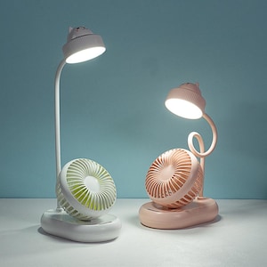 USB Rechargeable Desk Fan with LED Lamp – Portable 3-Speed Quiet Cooling Fan & Night Light for Office, Bedroom, Dorm, Study