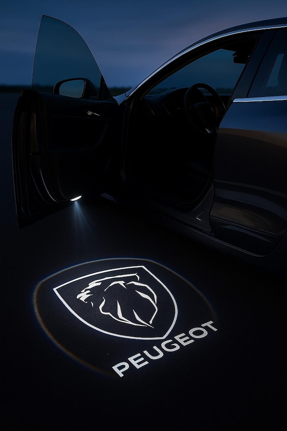 Peugeot LED Car Door Logo Lights – Battery Powered Projector Kit, No Wiring, Easy Install, 2pcs Courtesy Light for All Peugeot Models