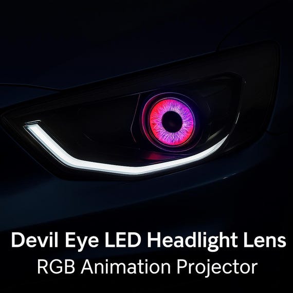Devil Eye LED Headlight Lens | RGB Animation Projector | Color-Changing Eye Mod | Multi Mode Demon Eye Car Upgrade