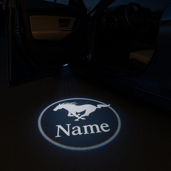 Custom Mustang LED Car Door Logo Lights – Battery Powered Projector Kit, No Wiring, Easy Install, 2pcs Courtesy Light for All Mustang Models