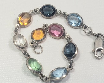 Vintage sterling silver Milor Italy 925 bezel gemstone colorful link bracelet