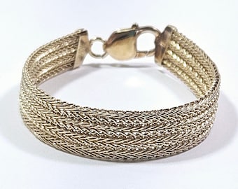 Mesh bracelet sterling silver vermeil designer mark IBB inside a clover made in Italy 925 vintage jewelry