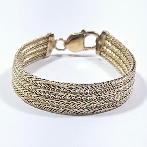 Mesh bracelet sterling silver vermeil designer mark IBB inside a clover made in Italy 925 vintage jewelry