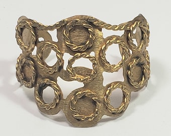 Vintage Silvana Made In Italy cuff bracelet Etruscan Couture 1960s brass tone filigree cut out wide cuff bracelet