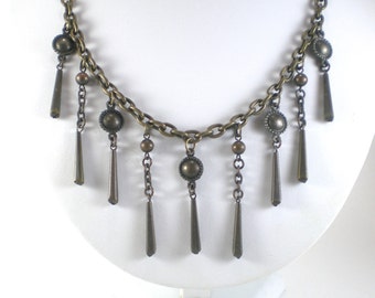 Antiqued Brass Boho Chic Bib Necklace Vintage Jewelry