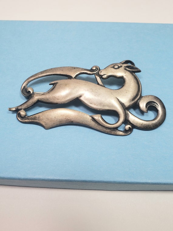 Art Nouveau deer brooch sterling silver pin antiq… - image 2