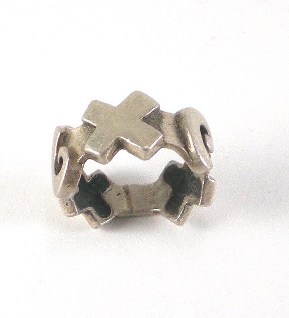 Silver Cross Ring  Mod Modern Scroll X Sterling B… - image 2