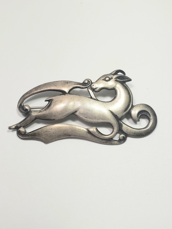 Art Nouveau deer brooch sterling silver pin antiq… - image 10