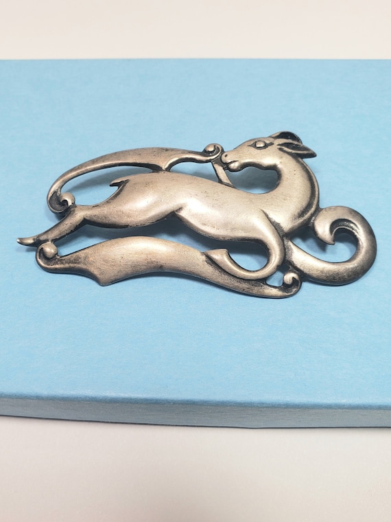 Art Nouveau deer brooch sterling silver pin antiqu