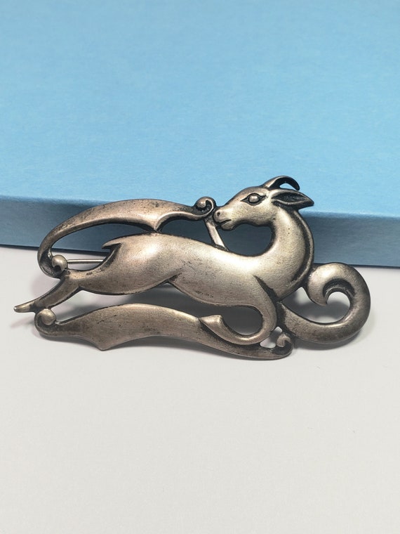 Art Nouveau deer brooch sterling silver pin antiq… - image 4