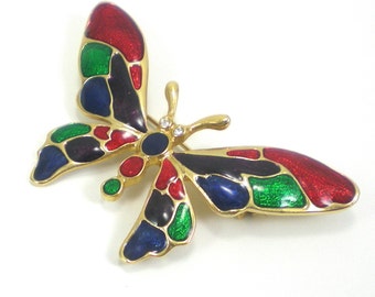 Butterfly Brooch Pin ,Colorful Enamel , Red Green Blue Purple Pin, Enamel pin , Vintage Jewelry