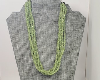 Vintage multi strand green gemstone chips sterling silver necklace