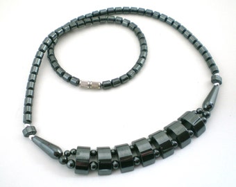 Hematite Gemstone Necklace, Black Necklace, Vintage Jewelry