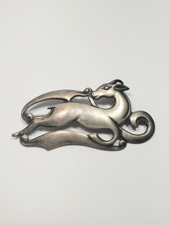 Art Nouveau deer brooch sterling silver pin antiq… - image 9