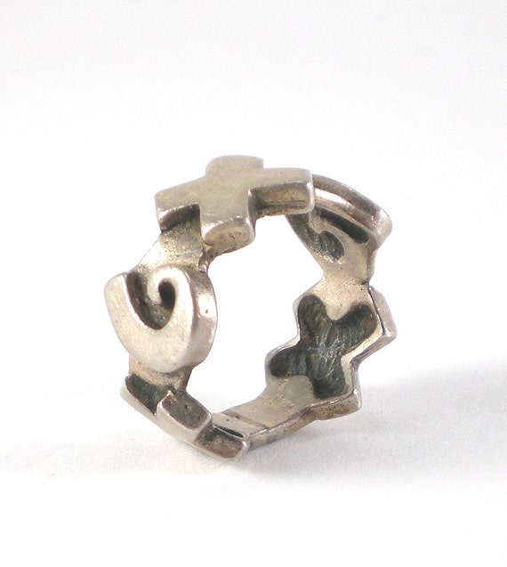 Silver Cross Ring  Mod Modern Scroll X Sterling B… - image 1