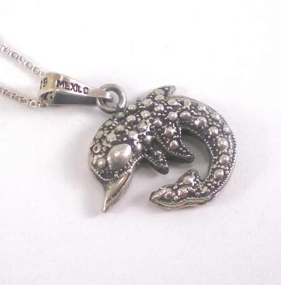 Dolphin Necklace Pendant Taxco Mexico Sterling Si… - image 1