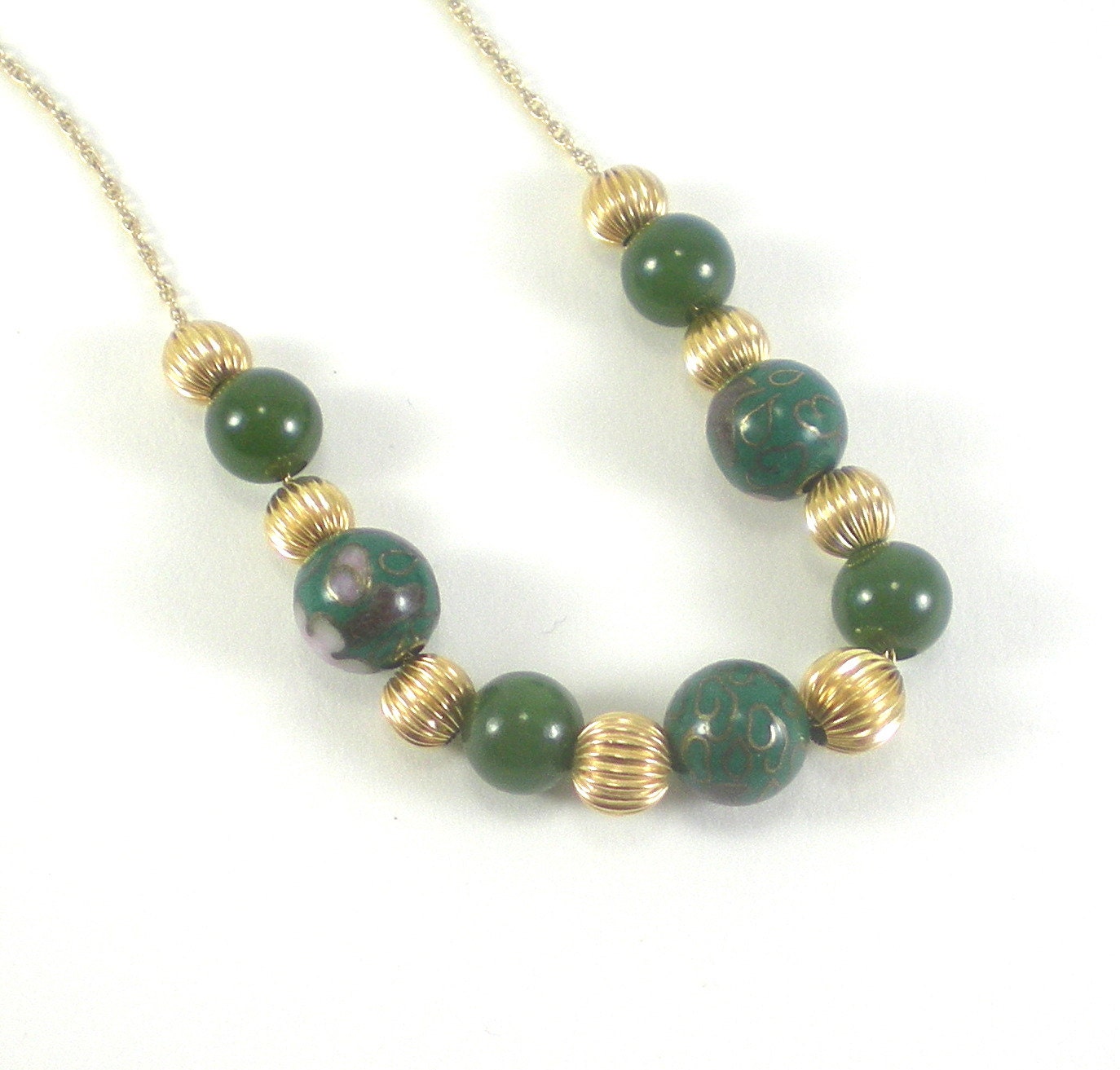 14K Yellow Gold Jade Necklace Gold Green Gemstone Asian - Etsy