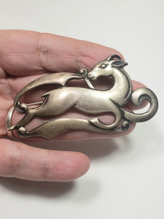 Art Nouveau deer brooch sterling silver pin antiq… - image 7