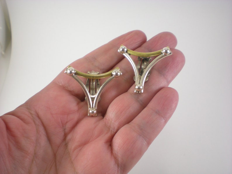 Taxco mix metal earrings sterling silver brass clip on earrings mod modernist geometric vintage jewelry afbeelding 5