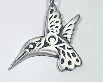 Flying bird pendant necklace silver tone metal vintage jewelry