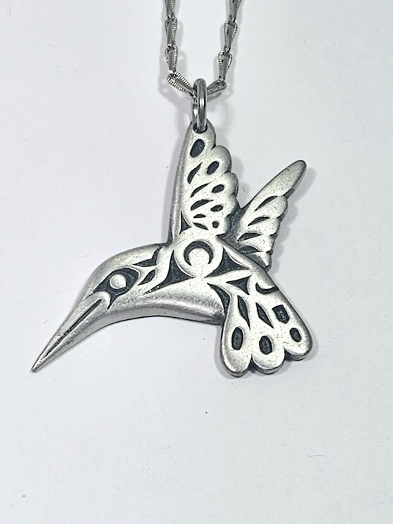 Flying bird pendant necklace silver tone metal vin
