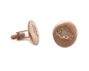 Japanese fish round cufflinks, handmade in golden bronze, luxury cufflinks, vintage cufflinks, wedding gift for groom dad