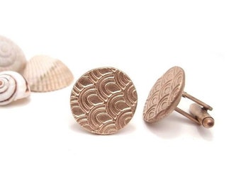 Boutons de manchette japonais, vagues japonaises, fait main en bronze doré, boutons manchette vintage, cadeau mariage, cadeau marié