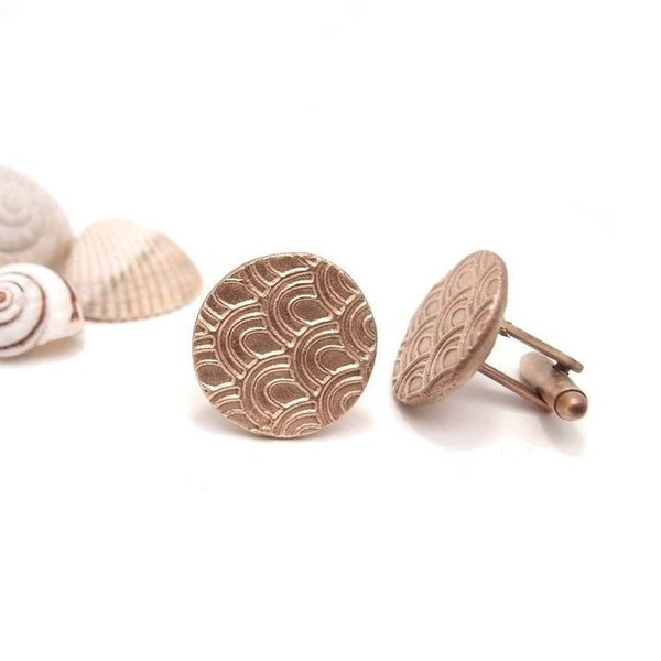 Boutons de manchette japonais, vagues japonaises, fait main en bronze doré, boutons manchette vintage, cadeau mariage, cadeau marié