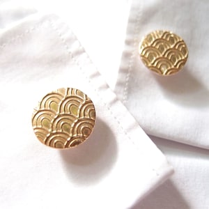 Japanese waves cufflinks, handmade in golden bronze, wedding cufflinks, Japan vintage cufflinks, man wedding gift, gift for dad, groom gift