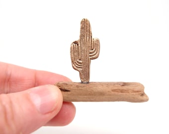 Mini cactus en bronze et bois flotté, décor de plante artificielle, arbre métal , décoration de table, cadeau nature, lesbijouxdebull