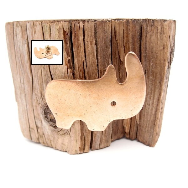 Broche pin rhinocéros, bronze doré, broche or, broche femme mariage, broche animaux Afrique, cadeau amoureux, déco de sac, lesbijouxdebull