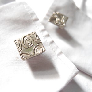 Spiral squared cufflinks, handmade in silvered bronze, bride father gift, birthay wedding gift, vintage cuflink, silver wedding gift
