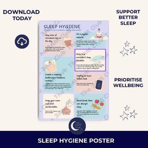 Sleep Hygiene Tips Poster: Adult Bedtime Routine Guide (Digital Download)