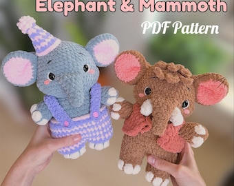 Crochet Mammoth and Elephant Easy Pattern Bundle: Amigurumi Plushies PDF in English