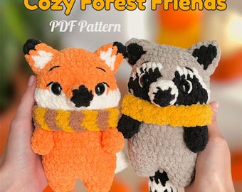 Fox and Raccoon Amigurumi Easy Crochet Pattern: Plushie Forest Friends (PDF in English)