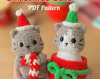 Motif au crochet pour chats de Noël | Jolie décoration des Fêtes Amigurumi | Peluche Easy Cat au crochet, anglais PDF
