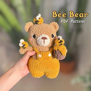 Bee Bear Crochet Pattern – Amigurumi Honey Bear in Overalls – Cute Plushie PDF Pattern – Beginner Friendly DIY Toy