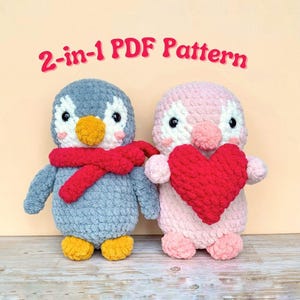 2-in-1 Crochet PATTERN Penguin PDF Download Amigurumi Bundle Winter Spring Love Plushie Toy Animal Baby Penguins Tutorial in English