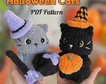 Halloween Cats Easy Crochet Pattern | Amigurumi Witch & Black Cat (PDF in English)