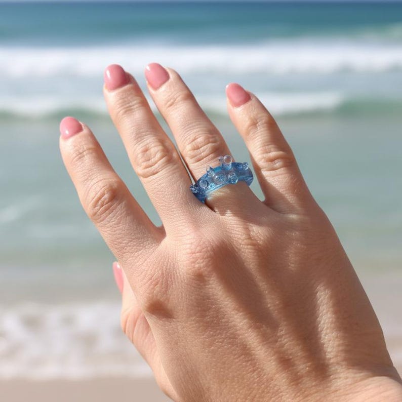 Patina Blue Statement Ring – Sculptural Bubble Design, Bold Modern Jewelry, Made in Canada image 4