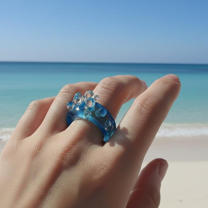 Patina Blue Statement Ring – Sculptural Bubble Design, Bold Modern Jewelry, Made in Canada image 3