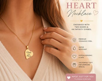 Colar de Coração Personalizado | Colar com Nome Personalizado | Pingente de Coração Gravado | Colar para Casais | Presente de Aniversário para Ela | Presente de Dia dos Namorados