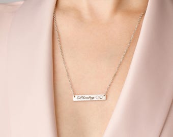 Laser Engraved Name Plate Necklace: Personalized Stainless Steel Bar Pendant