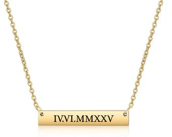 Personalized Engraved Bar Necklace Custom Name Jewelry Gift for Her Minimalist