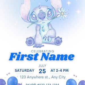 Stitch Birthday Video Invitation | Editable & Printable Template | Cute Stitch Party Invite | Canva Template | Instant Download