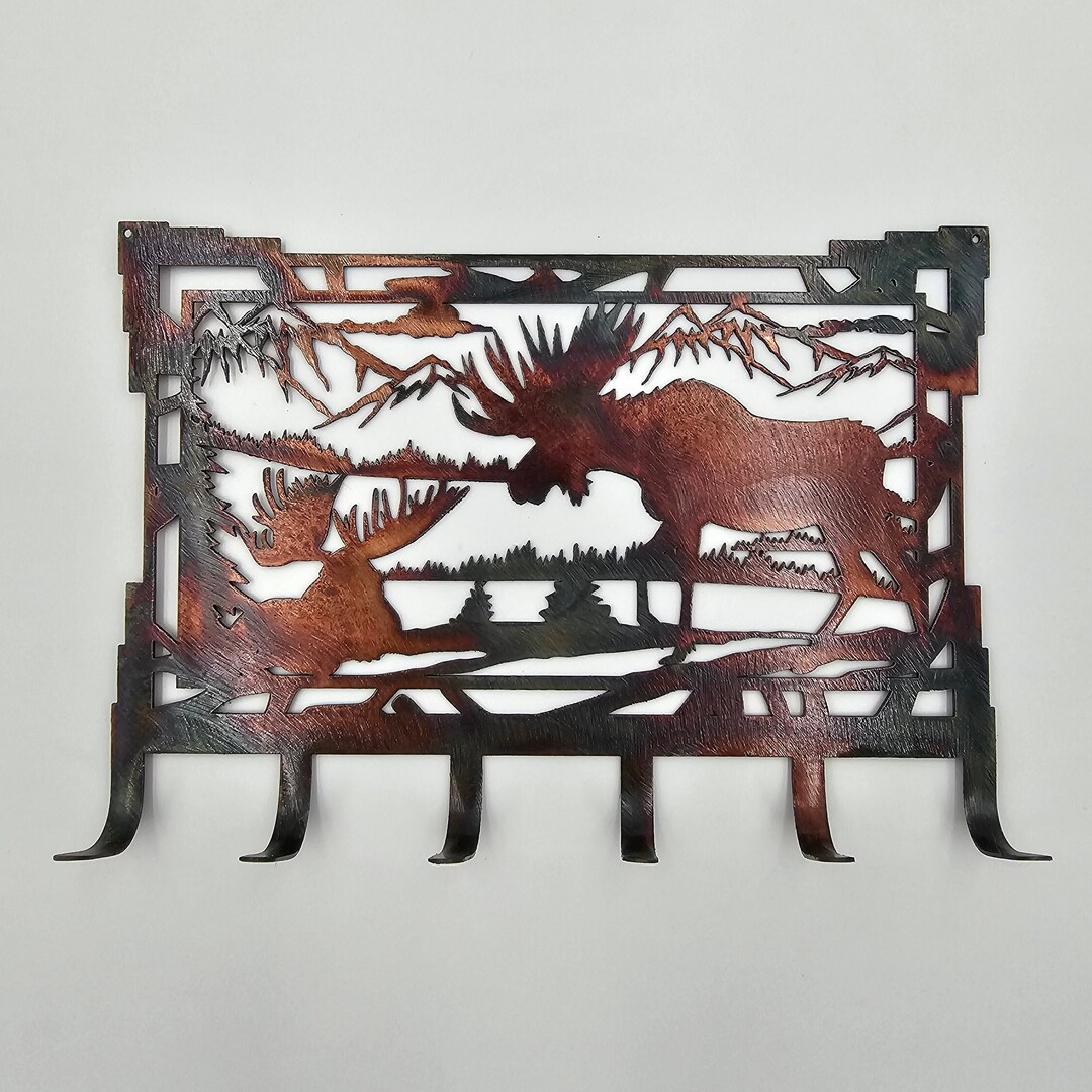 Moose Key Rack Wall Organizer | Rustic Cabin Decor | Metal Bull Key ...