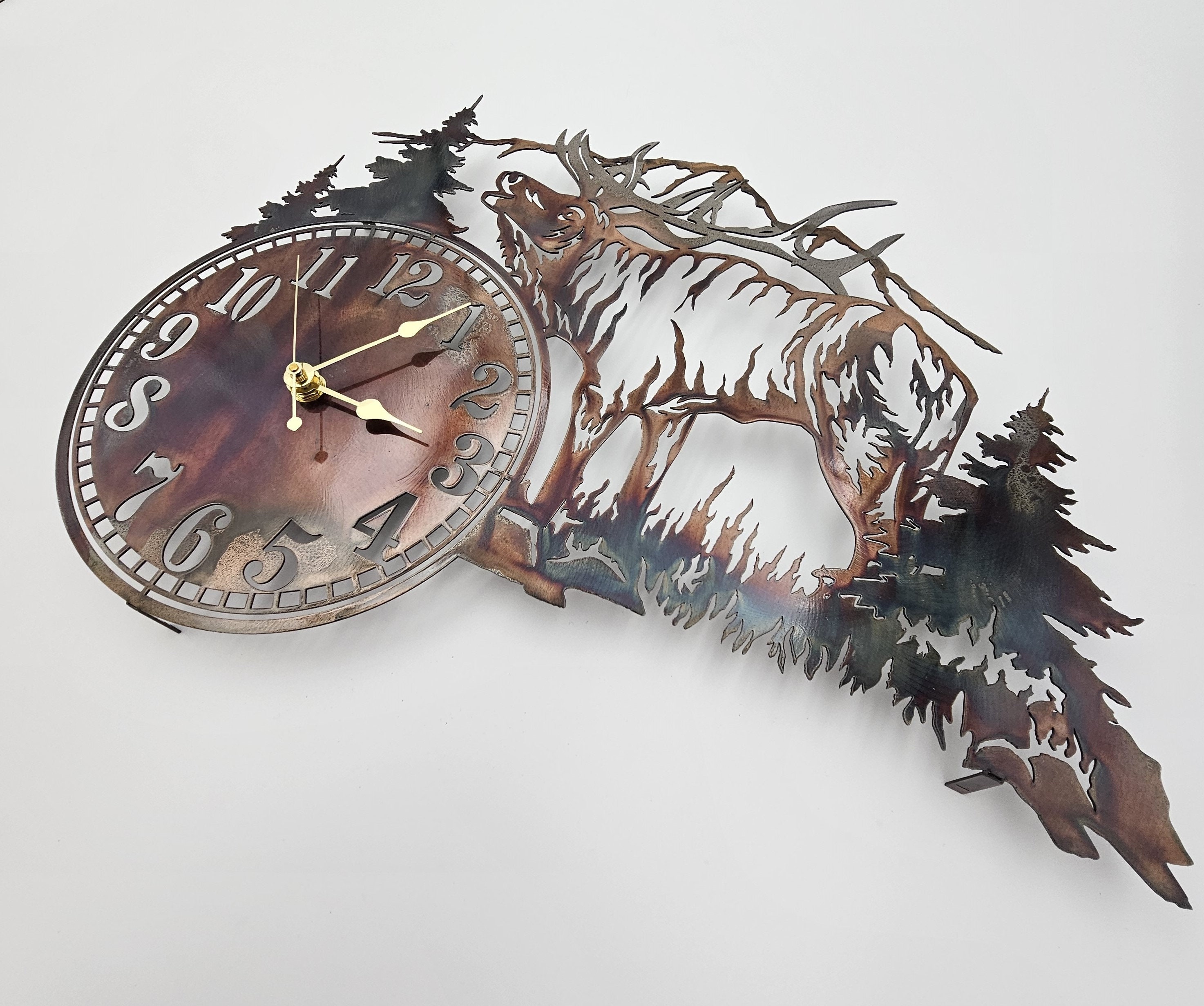 Elk Wall Clock | Rustic Cabin Decor | Wildlife Metal Timepiece ...