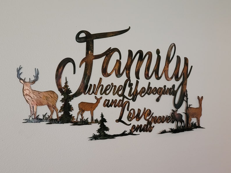 Family With Deer Metal Art Wall Hanging Where Life Begins and Etsy