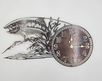 Fish Wall Clock | Metal Fishing Decor | Angler Wall Art | Lake House Clock | Fisherman Gift | Nautical Home Decoration | Steel Timepiece