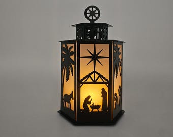 Nativity Scene Lantern | Lighted Christmas Decor | Holy Family Manger Display | Christian Holiday Centerpiece | Bethlehem Candle Holder